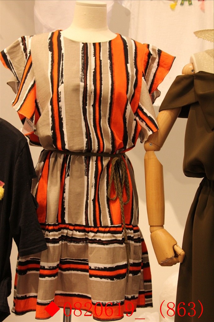 2015春夏新款韓國代購東大門女裝正品批發荷葉袖撞色條紋連衣裙工廠,批發,進口,代購