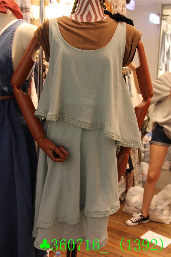 2015春夏新款韓國代購東大門女裝正品圓領純色層層荷葉邊連衣裙工廠,批發,進口,代購