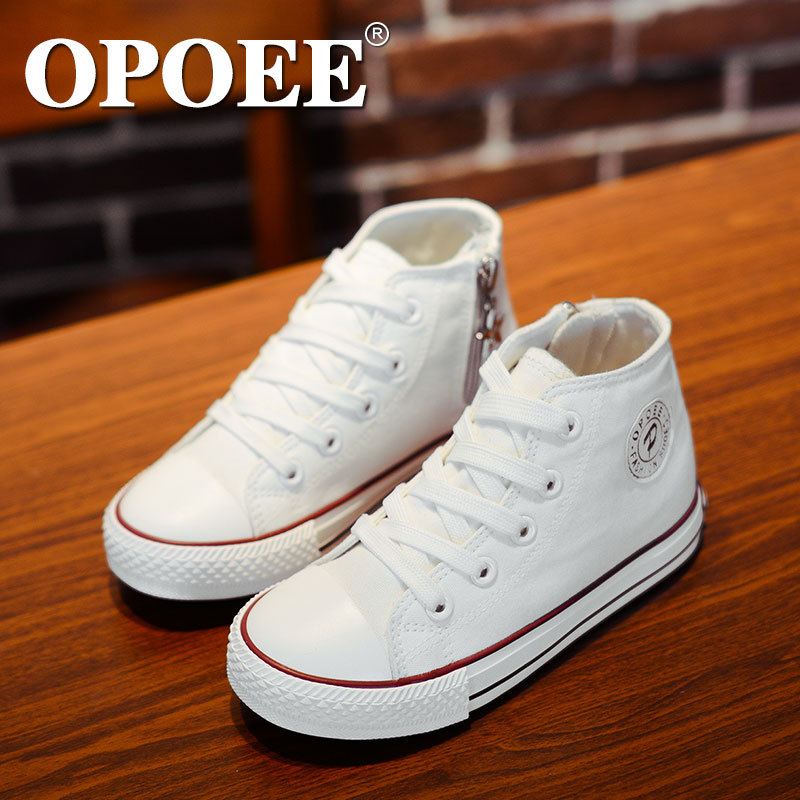 OPOEE 2016白色兒童帆佈鞋男女童鞋高幫  演出鞋白鞋1089一件代發工廠,批發,進口,代購