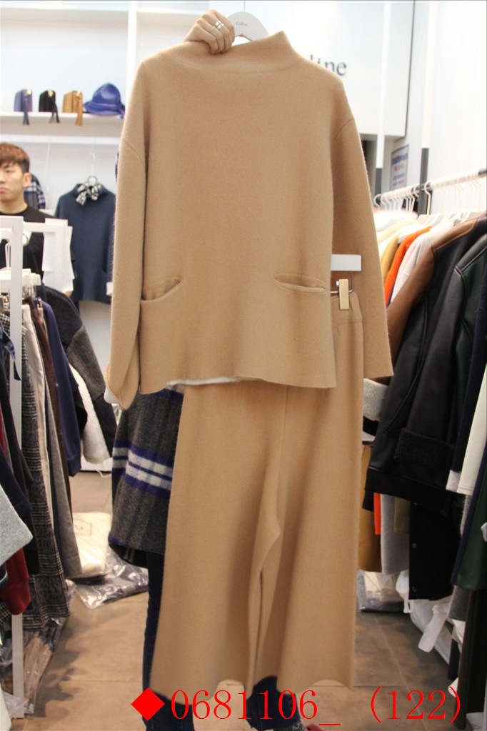 2015秋韓國代購東大門女裝正品批發立領雙口袋毛衣加厚闊腿褲套裝工廠,批發,進口,代購