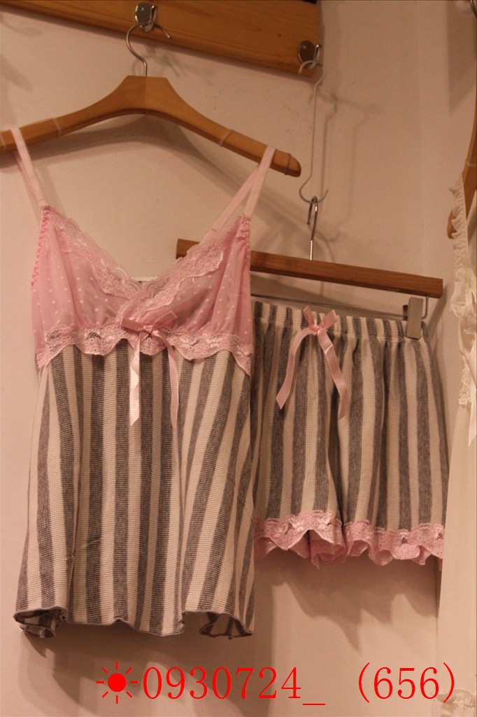 2015韓國代購東大門女裝正品批發條紋蕾絲甜美吊帶睡衣套裝傢居服工廠,批發,進口,代購
