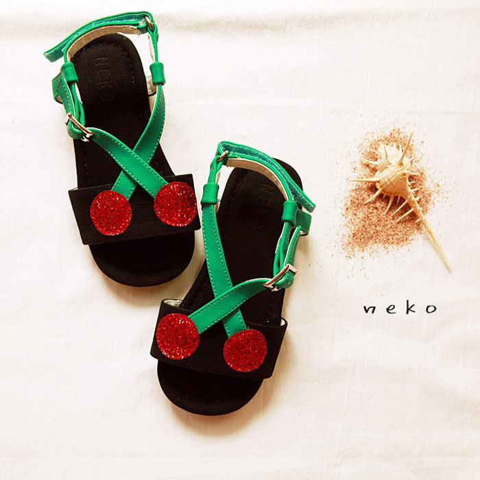 韓國正品童鞋批發Neko2016新款撞色拼接交叉帶女童櫻桃可愛涼鞋工廠,批發,進口,代購