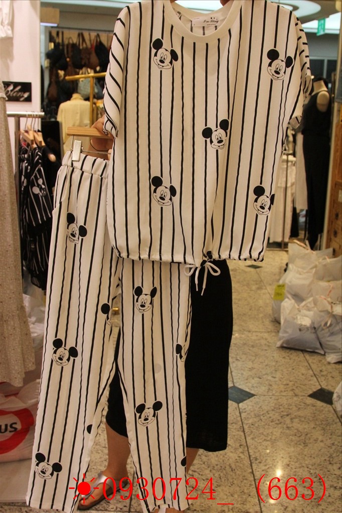 2015韓國代購東大門女裝正品批發條紋米奇卡通可愛睡衣套裝傢居服工廠,批發,進口,代購