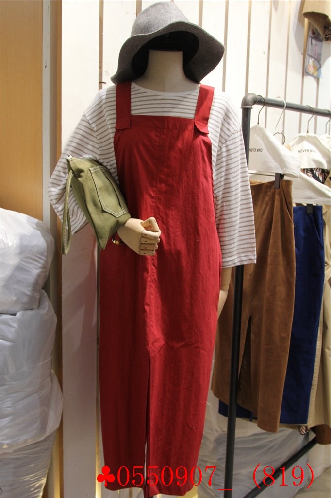 2015秋裝新款韓國代購東大門女裝正品批發復古紅色寬松背帶連衣褲工廠,批發,進口,代購