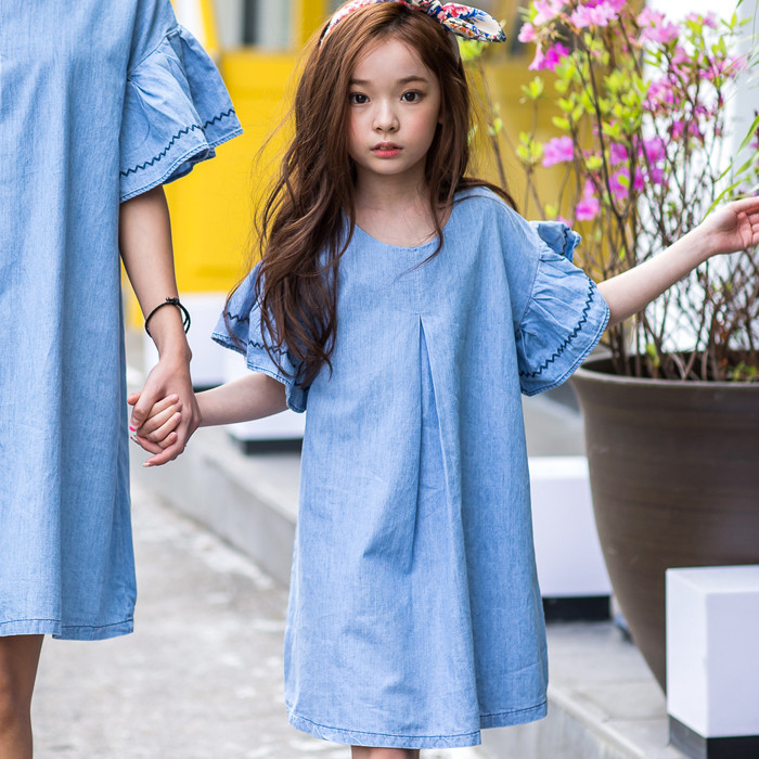 韓國進口正品童裝代購批發 2016夏女童母女喇叭袖連衣裙親子0426工廠,批發,進口,代購