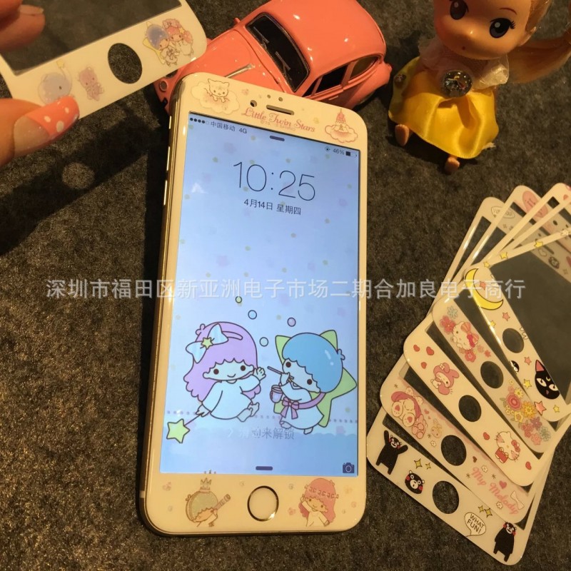 iphone6S PLUS全屏覆蓋卡通鋼化玻璃膜蘋果6S手機貼膜軟邊前膜工廠,批發,進口,代購