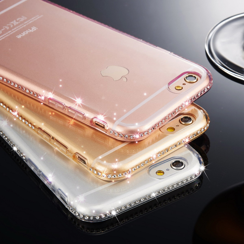 冰鉆手機保護套iPhone6S TPU手機殼超薄透明鑲鉆蘋果6Splus手機殼工廠,批發,進口,代購