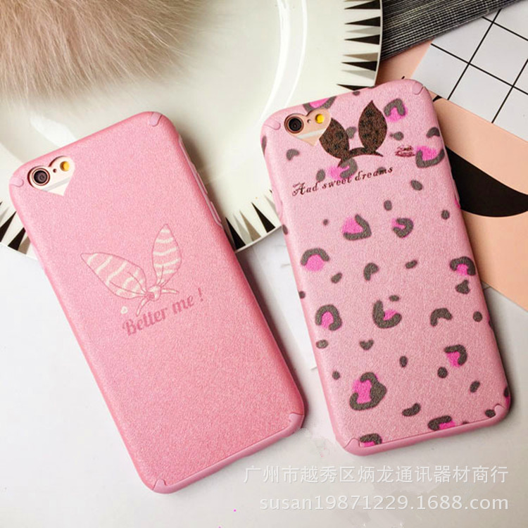 粉色豹紋兔耳iPhone6s手機殼蠶絲紋蘋果6plus保護套掛繩全包軟殼批發・進口・工廠・代買・代購