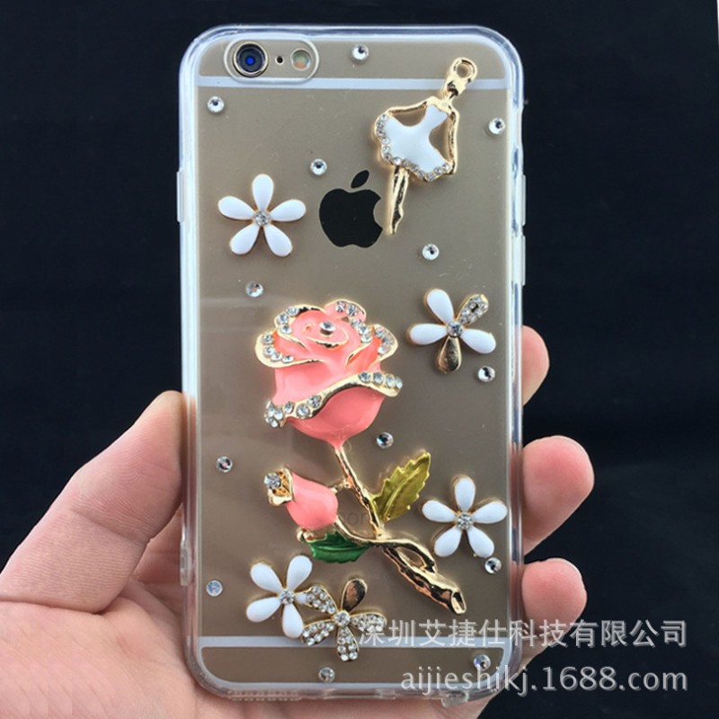 新款iPhone6s手機殼蘋果6鑲鉆掛件保護套TPU 5.5寸水鉆防摔殼批發工廠,批發,進口,代購