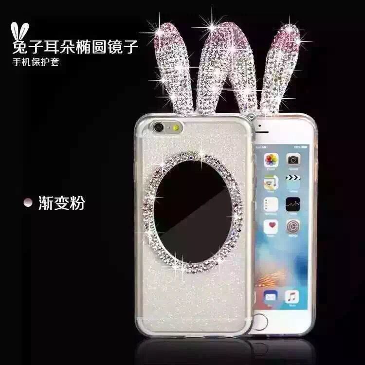 石膏兔子耳朵水鉆iphone6女神s鏡子手機殼蘋果6plus卡通保護套工廠,批發,進口,代購