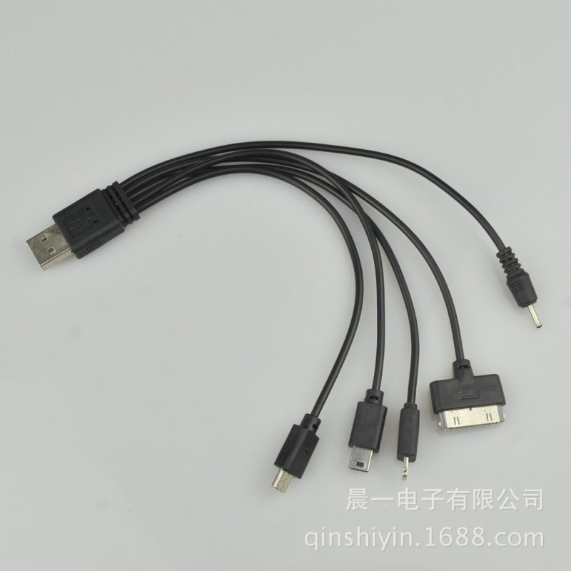 黑色一拖五手機USB數據線 一分五充電寶充電線 phone5 6安卓通用批發・進口・工廠・代買・代購