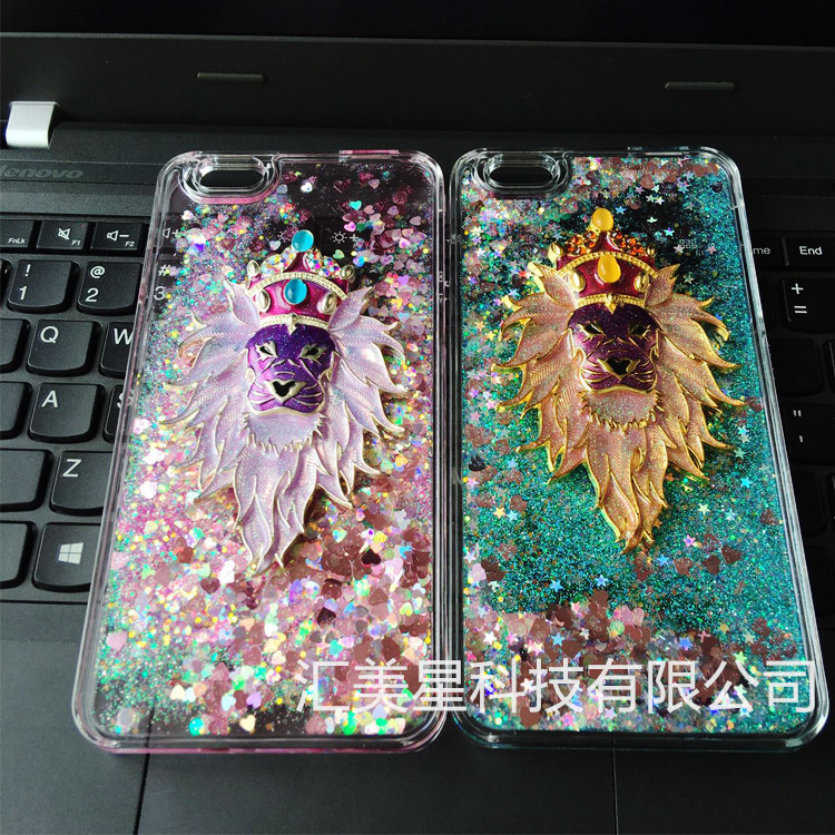 金屬獅子頭創意沙漏iphone6流沙手機殼6plus液體透明手機殼保護套工廠,批發,進口,代購