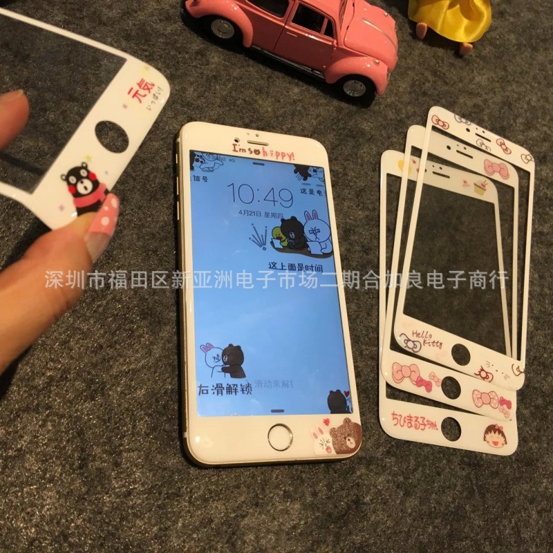 iphone6s/6splus鋼化膜前膜韓國卡通蝴蝶結軟邊玻璃膜不碎邊工廠,批發,進口,代購