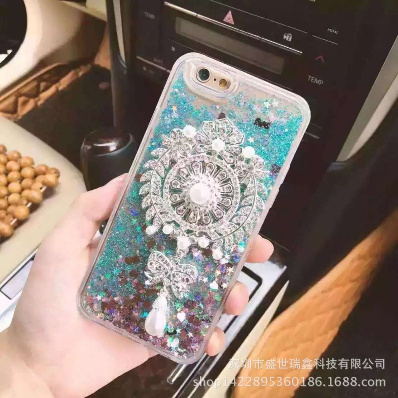 軟邊愛心流沙胸針蘋果6s手機殼奢華水鉆珍珠iphone 6 plus保護套工廠,批發,進口,代購