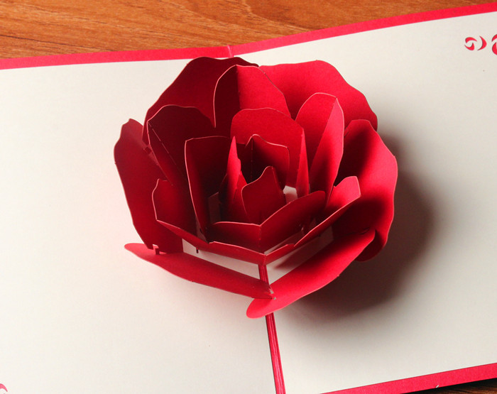 大玫瑰花立體賀卡 情人節情侶表白七夕浪漫創意3D紙雕卡片定製工廠,批發,進口,代購