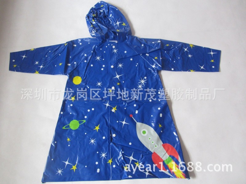 加厚PVC可愛兒童雨衣 印火箭星星宇宙系列 卡通學生雨衣 可定做工廠,批發,進口,代購