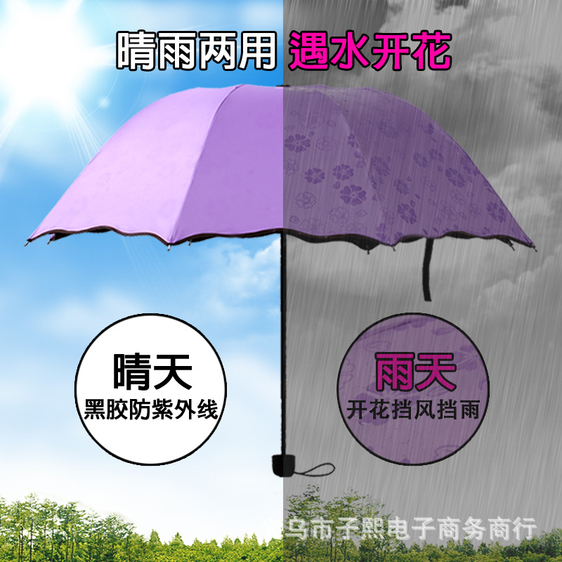 創意晴雨傘太陽傘遇水開花傘防曬防紫外線三折疊雨傘廣告傘批發工廠,批發,進口,代購