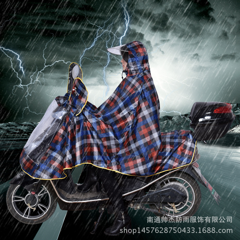 【廠傢直銷】新款紅方格單人摩托車雨披   雨衣雨披大帽簷雨衣工廠,批發,進口,代購