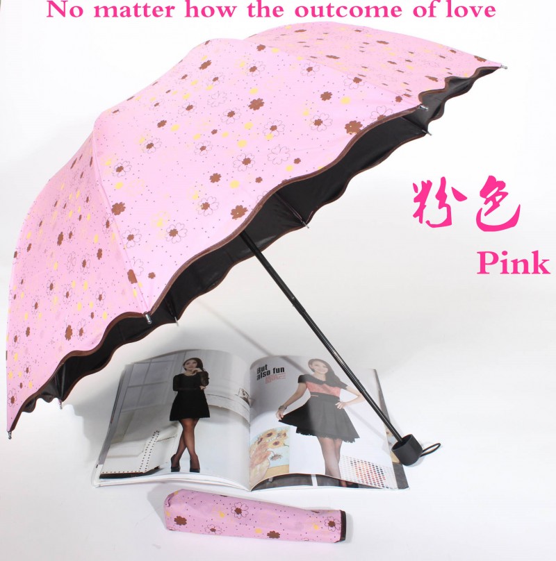 雨傘創意三折疊超強防紫外線遮陽傘小黑膠防曬太陽傘女碎花晴雨傘批發・進口・工廠・代買・代購