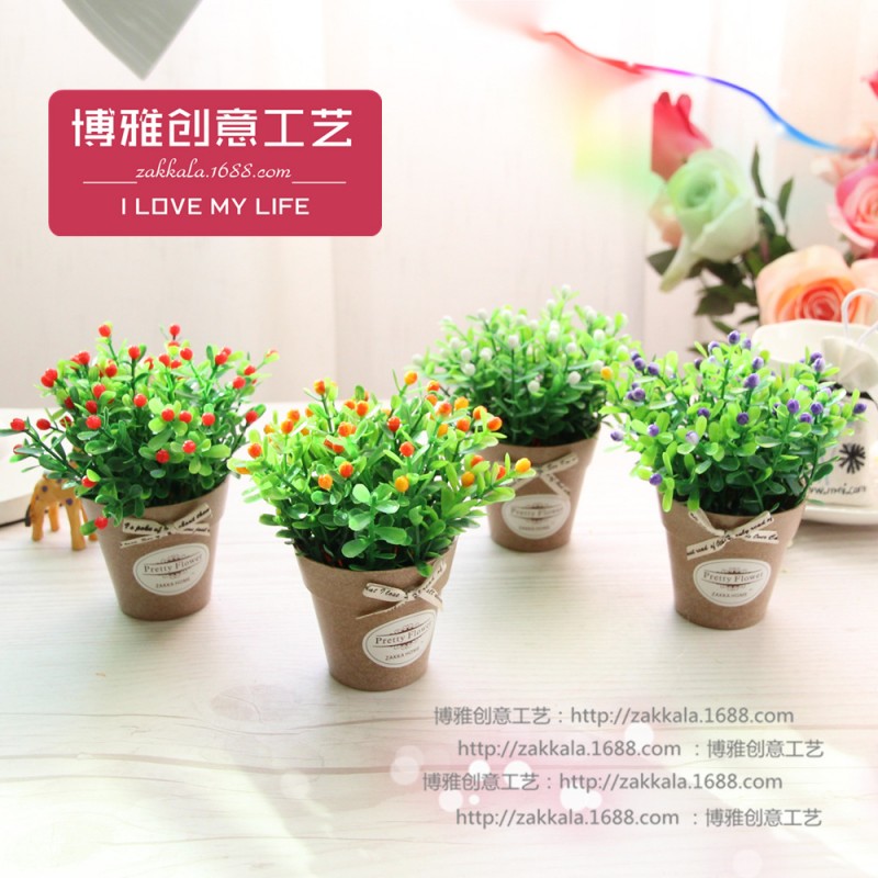 特*迷你珍珠果塑料盆景套裝仿真植物假花蝴蝶結情人節日zakka工廠,批發,進口,代購