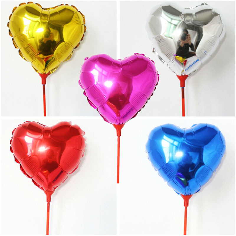 10寸手持純色愛心鋁膜氣球情人節生日婚禮單色小托桿氣球增添氣氛批發・進口・工廠・代買・代購