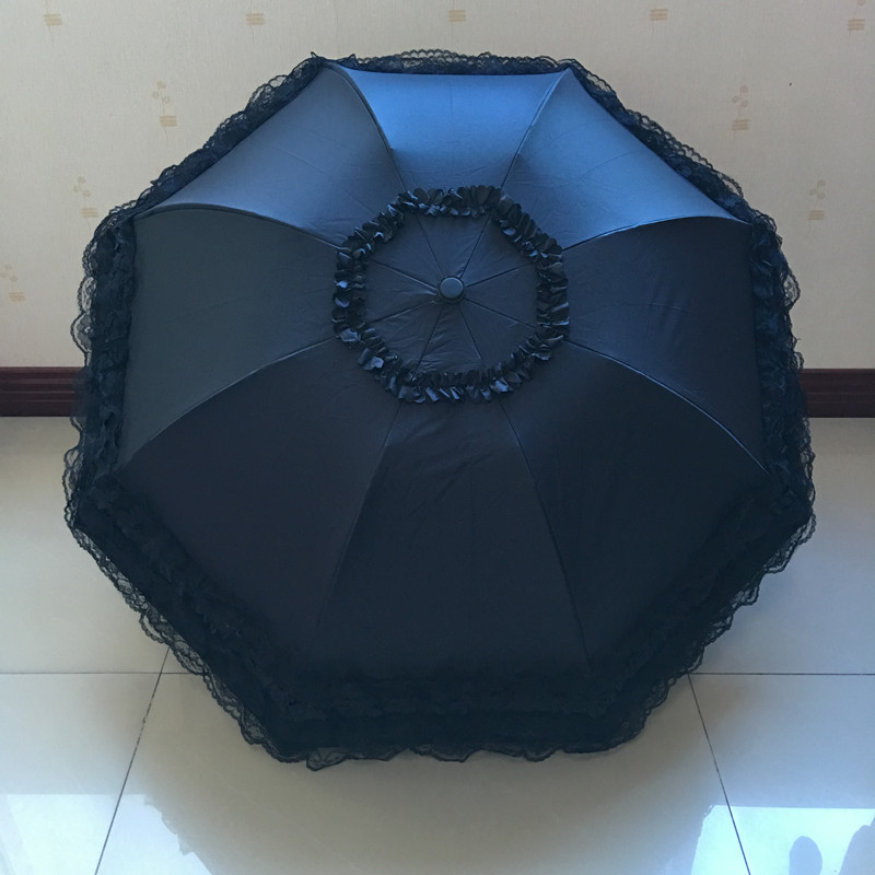 韓國創意五層蕾絲裙邊黑膠傘加固三折雨傘遮陽傘防紫外線傘太陽傘批發・進口・工廠・代買・代購