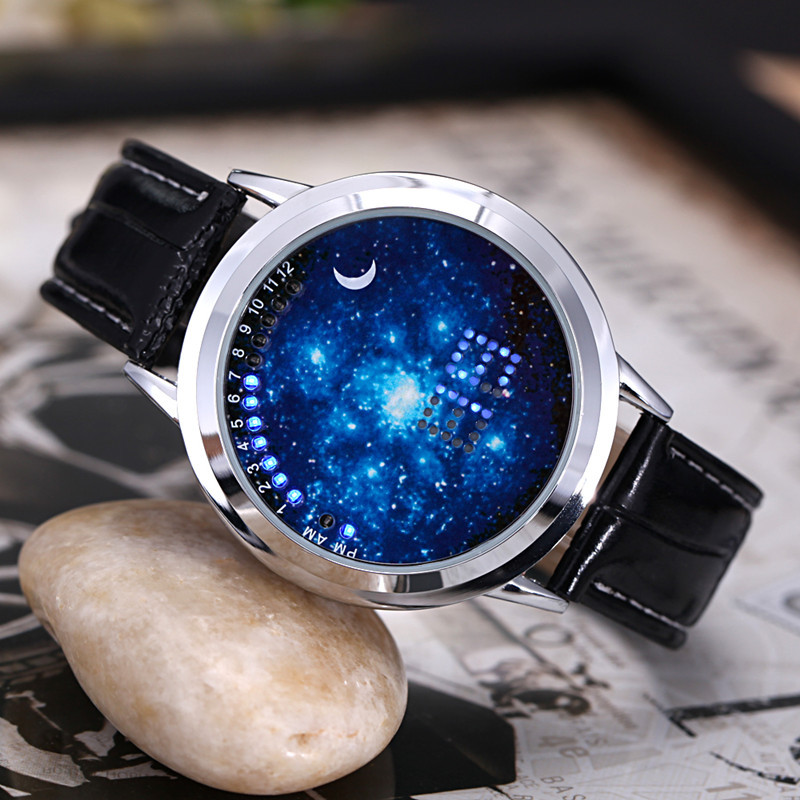 LED觸屏手錶動漫創意個性潮流時尚男女學生真皮帶防水觸摸手錶工廠,批發,進口,代購