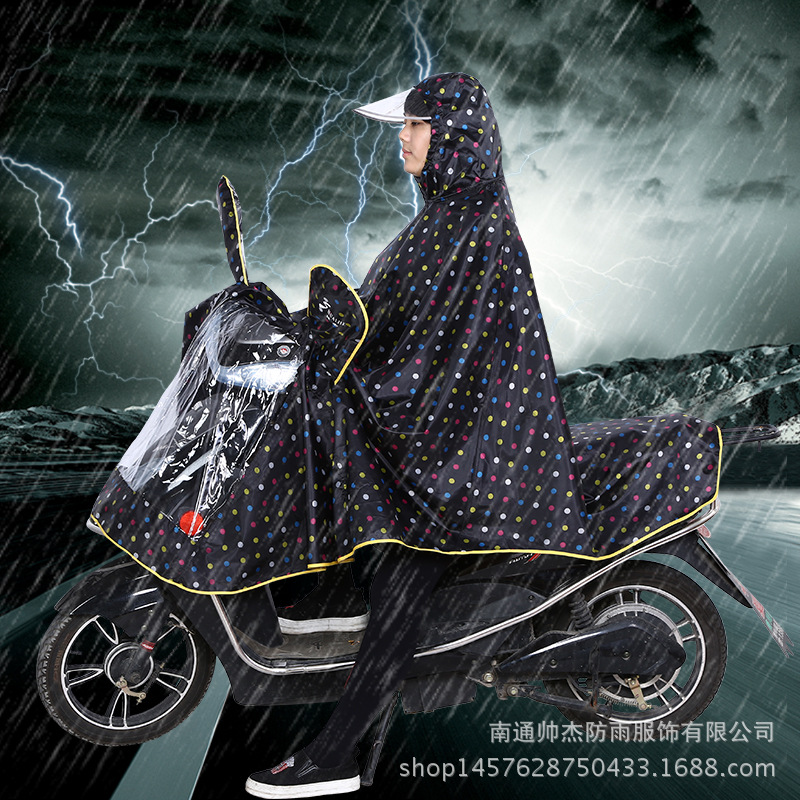 【廠傢直銷】新款黑圓點 單人摩托車雨披  雨衣雨披大帽簷雨衣批發・進口・工廠・代買・代購