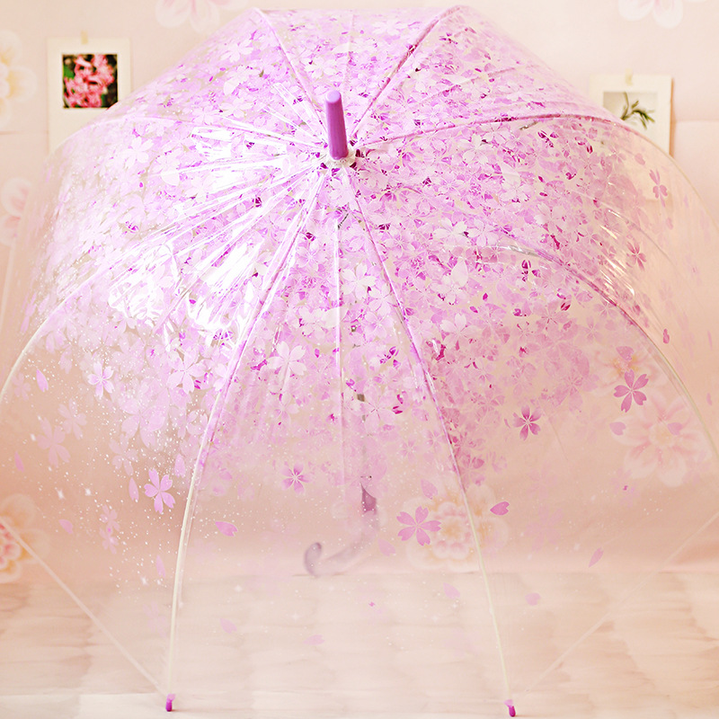 唯美櫻花透明雨傘水晶柄超強抗風漫雨傘 多色 可愛清新女神必備傘批發・進口・工廠・代買・代購