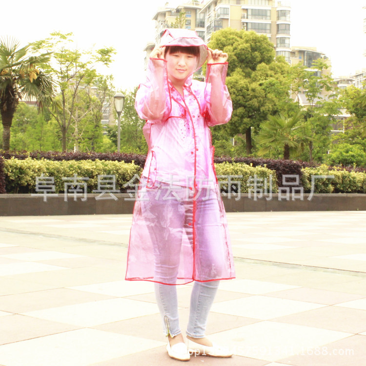 日本韓國原單彩色EVA透明雨衣男女風衣時尚包邊戶外旅遊長款雨衣批發・進口・工廠・代買・代購