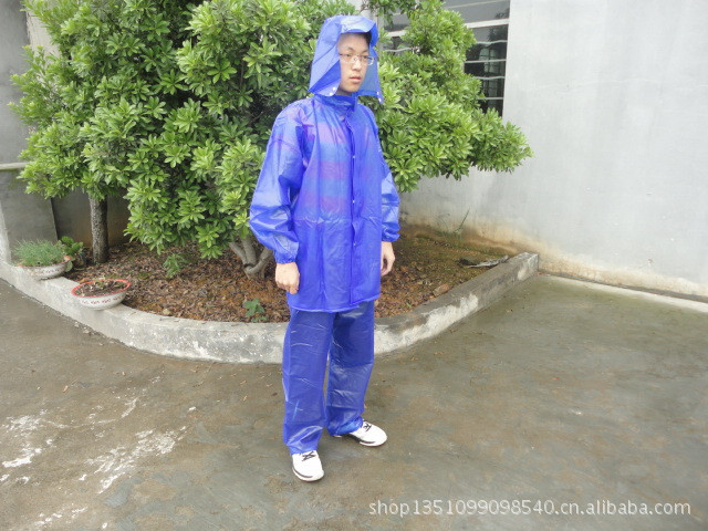 海膠松筋套裝雨衣8810寶藍PVC壓延膜50絲分體雨衣工廠,批發,進口,代購
