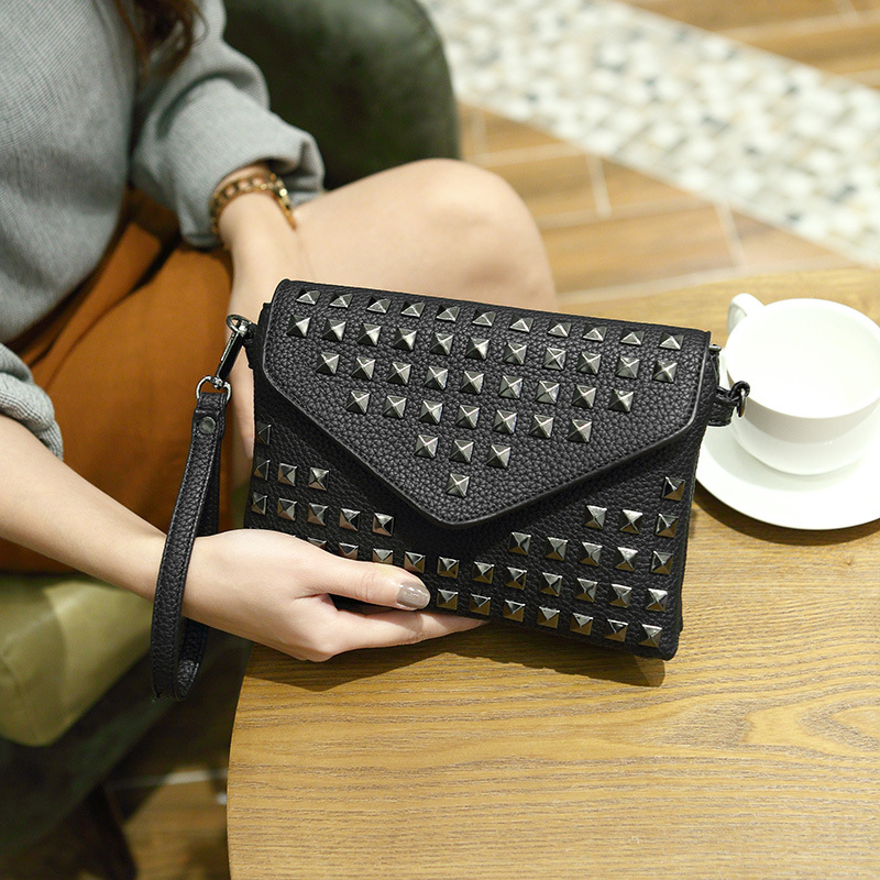 批發2016春季新款女包 韓版時尚鉚釘小方包 潮流單肩斜挎包手拿包工廠,批發,進口,代購