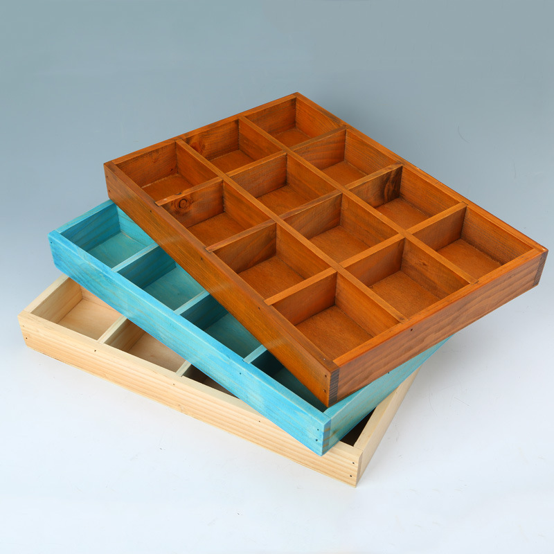 收納木盒木質12格玻璃蓋分格翻蓋正方形zakka收納盒飾品首飾桌麵工廠,批發,進口,代購