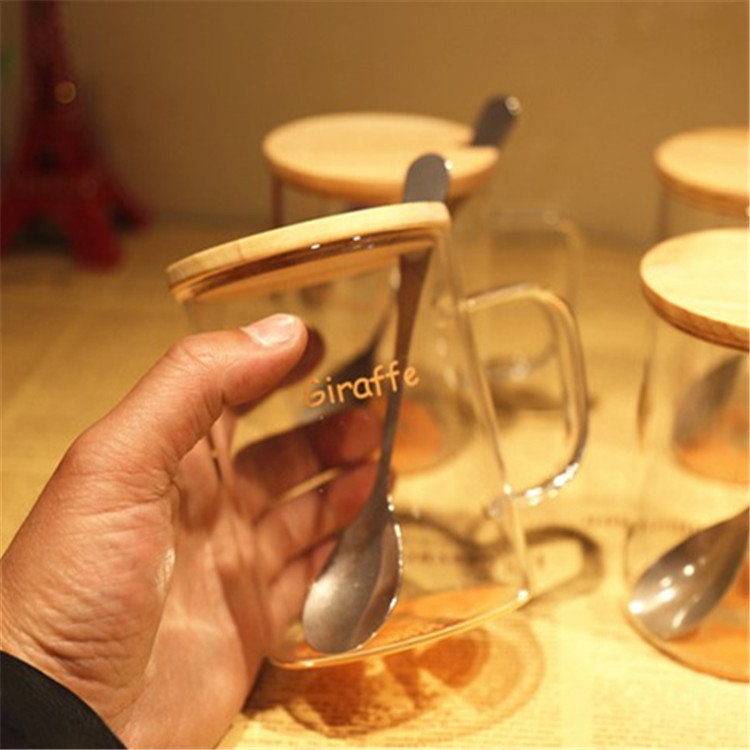 日式杯底世界玻璃杯子可愛創意牛奶情侶水杯ZAKKA透明帶蓋勺批發工廠,批發,進口,代購