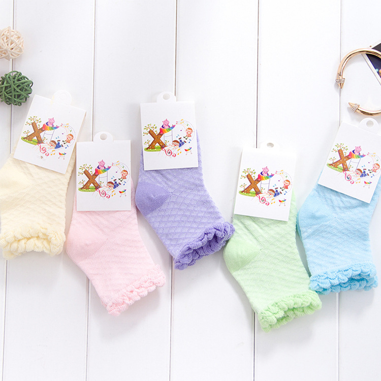 春夏新品嬰兒糖果襪菱格純色寶寶襪花邊網格童襪全棉兒童襪子批發工廠,批發,進口,代購