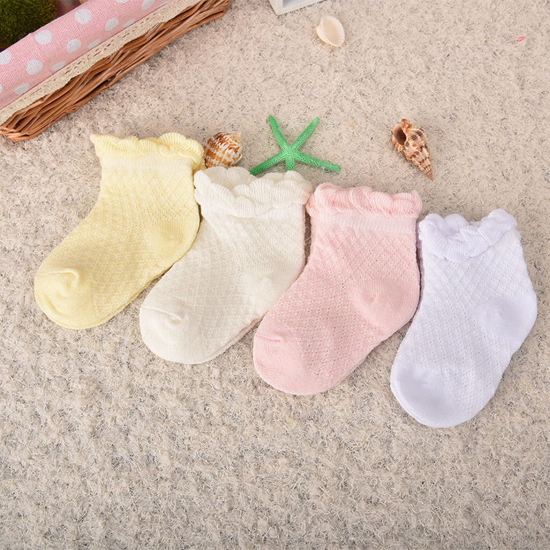 兒童襪子淘寶爆款全棉網眼童襪純色嬰兒短襪花邊寶寶襪子廠傢批發工廠,批發,進口,代購