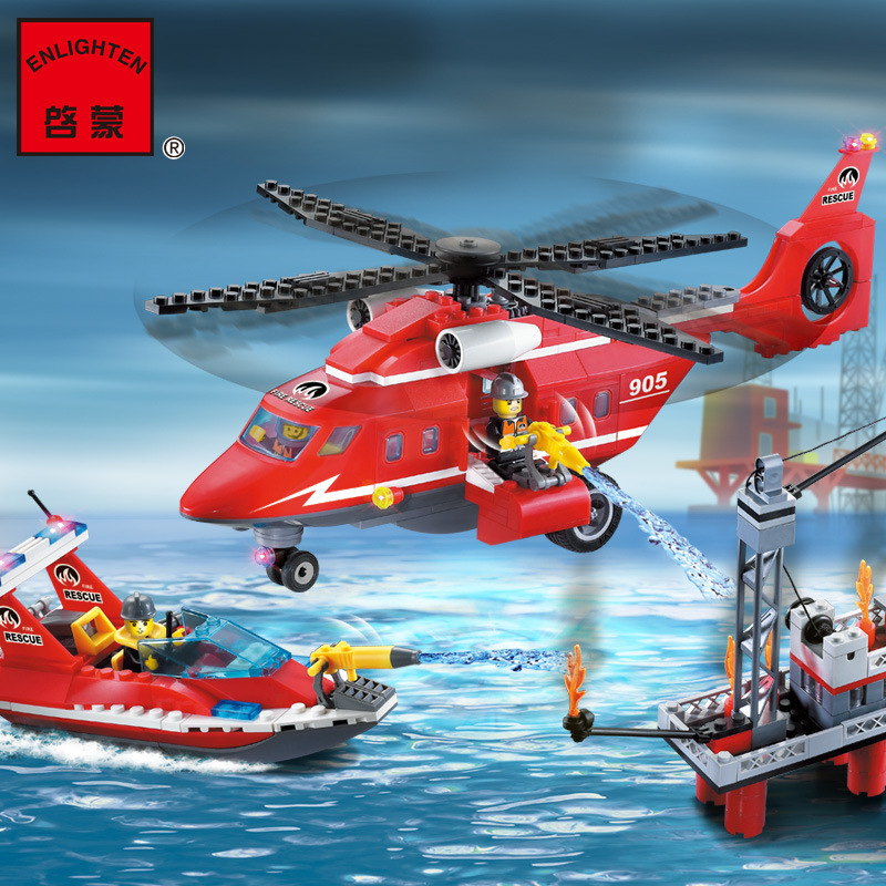 啟蒙905消防系列海空救援隊 積木小顆粒拼裝模型消防飛機兒童玩具批發・進口・工廠・代買・代購