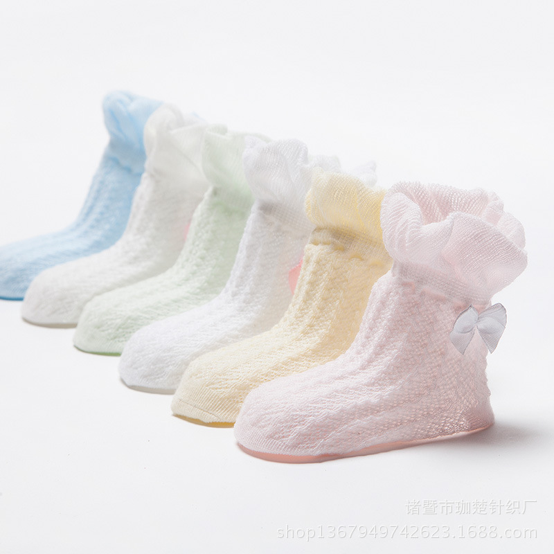 夏季薄棉寶寶襪子 女童無骨純棉嬰兒襪 韓國花邊網眼蝴蝶結兒童襪批發・進口・工廠・代買・代購