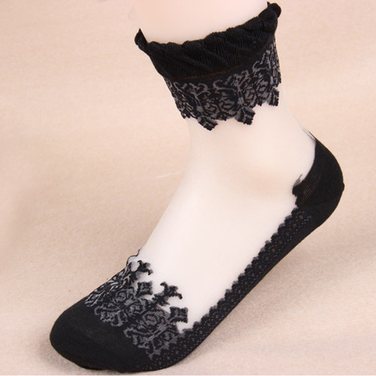 2015新款蕾絲花邊透明水晶絲襪日系玻璃絲襪短襪子堆堆襪工廠,批發,進口,代購