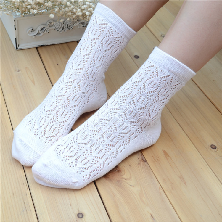 春夏新品純白色森系女襪鏤空襪透氣舒適純棉短襪子工廠,批發,進口,代購