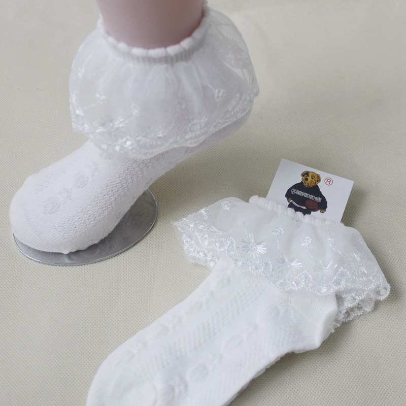 批發2015新款593116 小熊超大蕾絲花邊襪公主襪 白色舞蹈襪表演襪工廠,批發,進口,代購