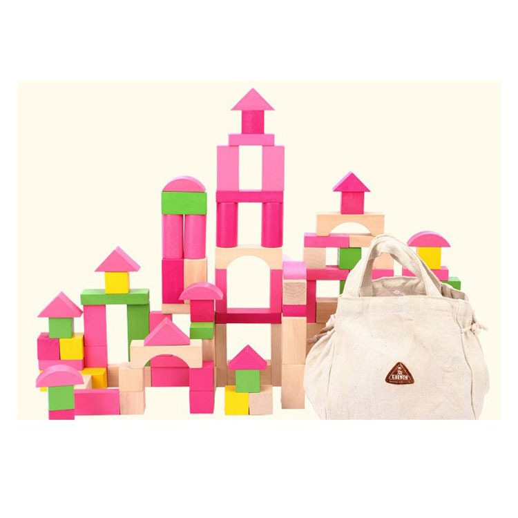 粉色款英國ELC積木 外貿佈袋100粒實木製玩具 兒童益智彩色堆積木批發・進口・工廠・代買・代購