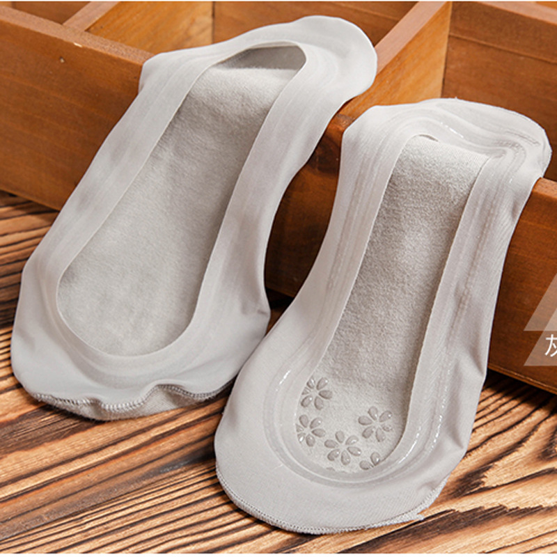 新款兩圈矽膠隱形防滑冰絲船襪一片式腳底點膠超薄絲滑淺口襪子工廠,批發,進口,代購