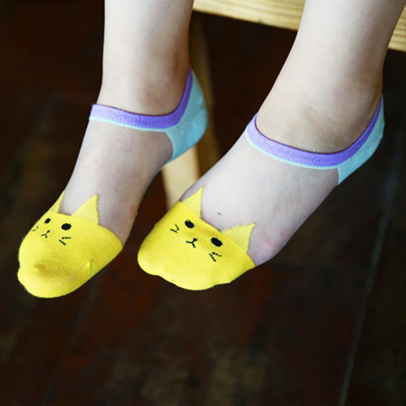 2016新款 女士玻璃絲 可愛貓咪蕾絲隱形女襪 淺口襪子批發工廠,批發,進口,代購