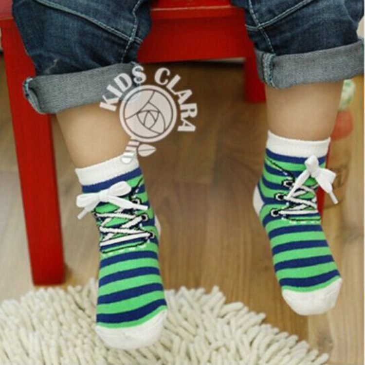春秋季新生嬰兒純棉堆堆中筒鞋帶襪 0-1-2歲男女寶寶條紋襪子批發・進口・工廠・代買・代購