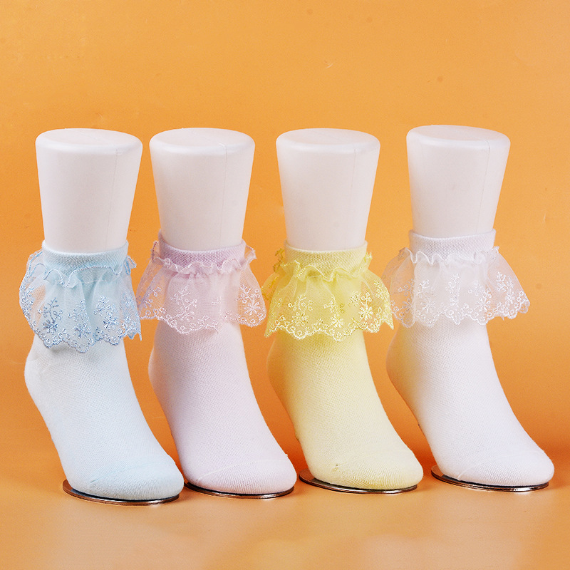 2016新款刺繡蕾絲兒童雙層大花邊襪網眼襪夏季女童花邊襪立包裝工廠,批發,進口,代購