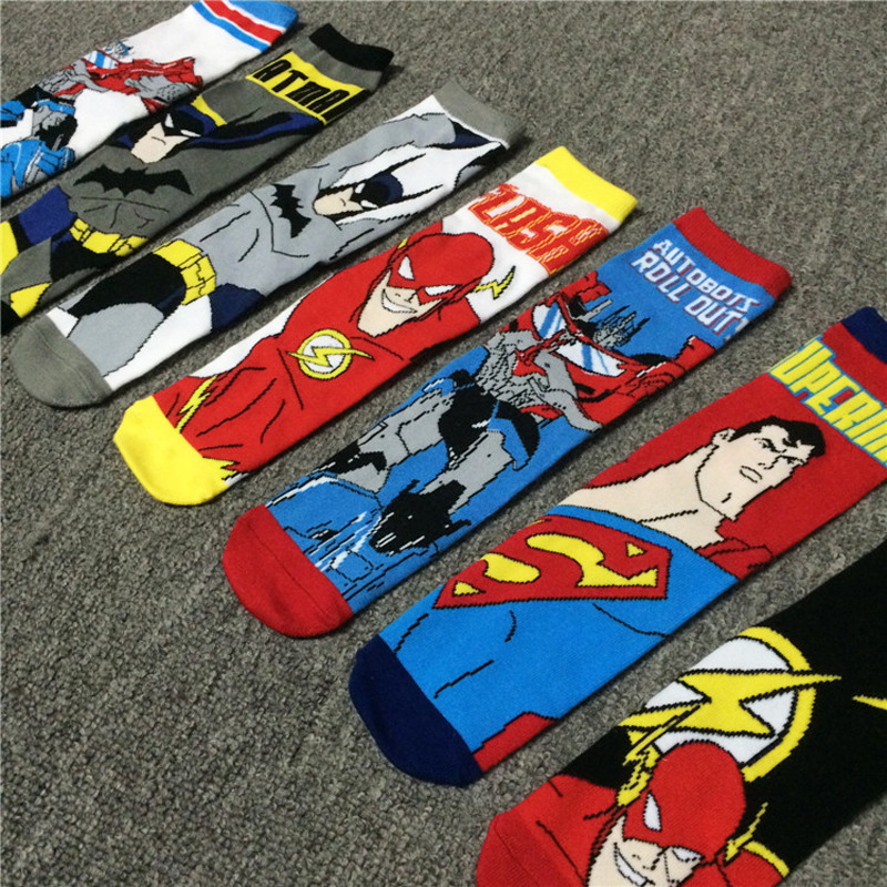 歐美個性卡通DC漫威中筒小腿襪 超人蝙蝠俠閃電俠提花男襪工廠,批發,進口,代購