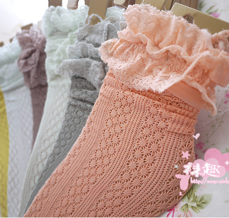 日本原單流行復古襪 薄款蕾絲鏤空花邊堆堆襪 女短襪子網紗打底襪批發・進口・工廠・代買・代購