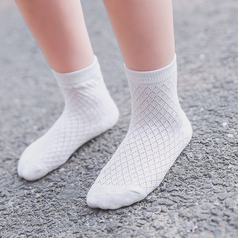 兒童襪子批發 韓國童襪 寶寶夏季超薄款純色方格網眼短襪批發・進口・工廠・代買・代購