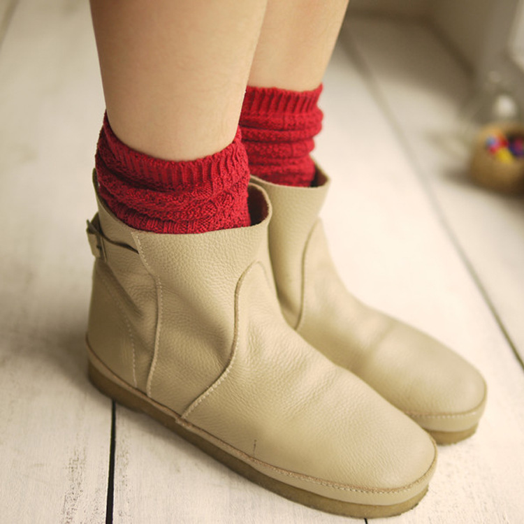 粗線針織襪 韓國堆堆襪 大紅色襪子 女生森系棉襪一件代發批發・進口・工廠・代買・代購